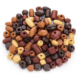 Holzperlenmix, Brauntöne, 10–25 mm, 500 g
