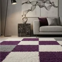 KADIMA DESIGN Teppich RHEIN Shaggy Langflor Wohnzimmer Schlafzimmer Waschbar Esszimmer, Läufer, Höhe: 32 mm, Violett, 60x110 cm, Wohnzimmerteppich Strapazierfähig Waschbar