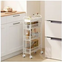 HOMCOM Küchenwagen mit Rollen, 3 Ausziehkörben, oberer Ablage, Griffen, (Servierwagen, 1 St., Rollwagen mit 4 Ebenen), für Wohnzimmer, Küche, Bad, Büro, Weiß, 43,2 x 19 x 80 cm
