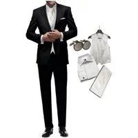 Freiherr von Falkenhausen Anzug Hochzeitsanzug 7 teiliges Set schwarz Slim + Set Hochzeitsweste & Hemd Set Anzug (Sakko & Hose), Hochzeitshemd, Hochzeitsweste, Plastron usw