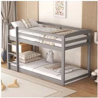 Flieks Etagenbett, Kinderbett mit Leiter und oberem Lattenrost 90x200cm Kiefer