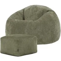 icon Sitzsack Erwachsene aus Cord „Kingston“ mit Hocker (Spar-Set, 1 x Sitzsack, 1 x Fußhocker), 85x50cm, Made in Germany, für Erwachsene & Kinder