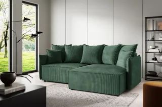 Ecksofa Schlafsofa Sofa MINEA in Stoff Poso Grün Ottomane Rechts