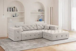 Ecksofa Designersofa CHANTAL in Stoff Moly Creme Ottomane Rechts