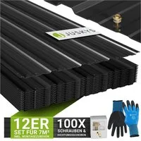 Juskys Trapezblech, Stahl, 129x45x0.23 mm (12er Set 12-St) Verzinkter Rostschutz-Stahl, vorgebohrte Löcher, 100er Zubehör Set