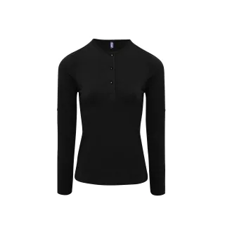 Premier Damen T-Shirt Long John, langärmlig (Schwarz)