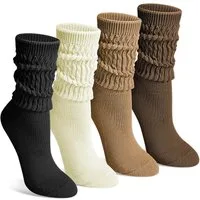 FOUORTUNATE-BEE Freizeitsocken 4 Paar Damen Stulpen Socken – Lang, Dick & Locker Gestrickt Einfarbige Winter Stulpenstrümpfe für Alltag, Stiefel & Mode
