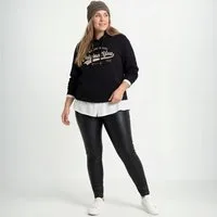 Aurela Damenmode Thermoleggings Damen Leder Hose gefütterte Leggings Kunstleder extra Slim, breiter Gummizug, moderner 5 Pocket-Style