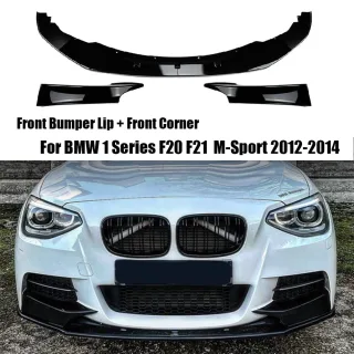 Car Front Bumper Lip + Front Corner Spoiler Splitter Modification Kit Glossy Black for BMW 1 Series F20 F21 Early M-Spor
