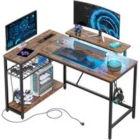 Bestier Gamingtisch L-förmiger Gaming Schreibtisch, 122x82cm Schreibtisch mit Regal (Eckschreibtisch mit USB Ladeanschluss & Steckdose, Tablett mit Ständer), mit Monitorständer Stauraum, Haken & Regal, reversibel
