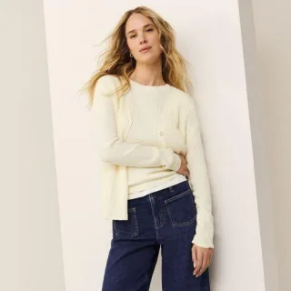 Ärmelloser Zopfmusterpullover für Damen, Damen, size: regular, Elfenbein, Baumwolle, by Lands' End