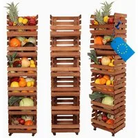 Modo24 Küchenregal Modular Holzregal für Gemüse Obst auf Rollen, Stapelbares Regalsystem, Kartoffelsteige, Küchenregal, Vorratsregal, Gemüseregal, 3 Farben