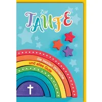Verlag Dominique Grußkarten Taufe - Glückwunschkarte im Format 11,5 x 17 cm - Holzregenbogen