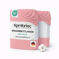 Komfortec Spannbettlaken Jersey Spannbettuch, 90x200, 140x200, 160x200, 180x200 oder 200x200 cm, 100% Baumwolle (135 g/m), Gummizug: Rundum, (2 Stück), OEKO-TEX® Standard 100 Zertifisiert, für Matratzen bis 25 cm Höhe