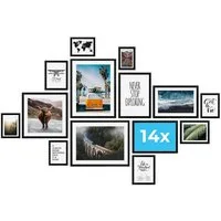 PHOTOLINI Bilderrahmen Sets in verschiedenen Formaten, MDF Holz, Acrylglas & Zubehör, für 14 Bilder (14er Set), Posterrahmen 14er Set No.1 zum Aufhängen oder Aufstellen