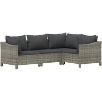 vidaXL Gartenlounge-Set 4-tlg. Garten-Lounge-Set mit Kissen Grau Poly Rattan, (1-tlg)