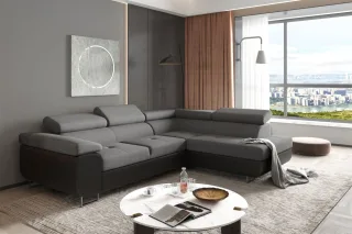 Ecksofa Sofa JADE Stoff Soft / Sawana Schwarz-Grau mit Schlaffunktion Ottoman...