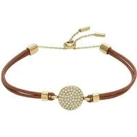 Fossil Armband Schmuck Edelstahl Leder Armschmuck SADIE GLITZ DISC, mit Glasstein