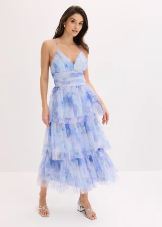 bonprix Midikleid aus feinem Tüll mit Volants, blau, Gr.34, Modern und feminin: Midikleid aus feinem Tüll mit Stufen-Volants