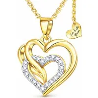 Limana Herzkette romantische Kette Damen Halskette gold 925 Silber vergoldet Geschenk (Mama Geburtstag Muttertag Weihnachten, Schmuck inkl. Dose und Tasche Valentinstag Hochzeitstag Sie), Jahrestag Liebe für Mama Frauen Ehefrau Freundin Mutter