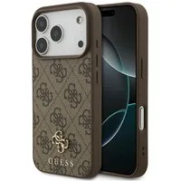 Guess Handyhülle Case iPhone 17 Pro MagSafe Kunstleder braun Logo goldfarben 6,3 Zoll, Kantenschutz