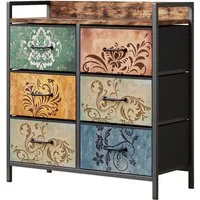 Mondeer Kommode Schubladenschrank, mit 6 Blumenstoff Schubladen aus Vliesstoff, mit Metallrahmen