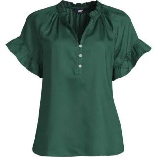 Bluse aus TENCEL mit Rüschenkragen für Damen, Damen, size: regular, Grün, Kunstseide/Lyocell (Viskose), by Lands' End