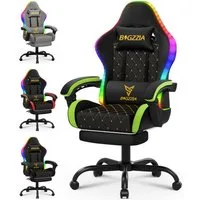 ZAISZE Gaming-Stuhl Bürostuhl Gaming Chair mit LED Lichtleiste, Gamer Stuhl, Ergonomischer Bürostuhl,Kopfstütze und Lendenstütze