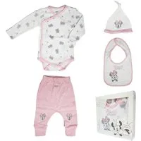 Disney Strampler Disney Minnie Maus Baby 4 tlg Set Body Hose Lätzchen Mütze (4-tlg) Gr. 56 bis 74, reine Baumwolle
