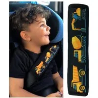 HECKBO Schlafkissen 1x oder 2x HECKBO Kinder Auto Gurtpolster Gurtschutz mit Baufahrzeuge Motiv - Sicherheitsgurt Polster für Kinder und Babys- Ideal für jeden Gurt Autositzerhöhungen Kinder Fahrradanhänger Flugzeug