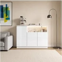 FUFU&GAGA Sideboard Hochglanz 120cm Kommode mit Beleuchtung 3 Farbe, weiß