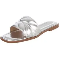 Ital-Design Damen Slipper mit gepolsterter Riemen-Optik Pantolette (91895748) Blockabsatz Pantoletten in Silber