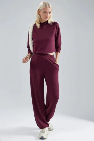 Modal Touch Halb-Halsausschnitt Bluse & Hose mit Elastischem Bund
