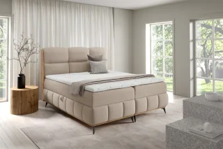 Boxspringbett Schlafzimmerbett CHARLIE 200x200cm Stoff Fibi Beige