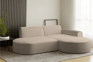 Ecksofa Designersofa BONDY in Stoff Ascot Beige Ottomane Rechts
