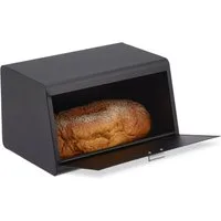relaxdays Brotkasten Edelstahl, Edelstahl, schwarz