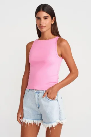 Rippoptik Halter Slim-Fit Bluse