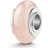 Materia Bead Naturstein Edelstein Rosenquarz Rosa Creme 303, Hülse aus 925 Sterling Silber