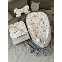 Loolay Bettnestchen BIO BAUMWOLLE BABYNEST Babykokon Neugeborene Babyaustattung SET, (4 Jahreszeiten Kuschelnest Reisebett SOLO/ o. im Premium SETS, 4-tlg., MUSTER: HASE Beige/ GRAU Nestchen 100% Baumwolle), LOOLAY® - 100% Europäische Stoffe und Klei