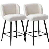 WAHSON OFFICE CHAIRS Barhocker 2er Set Küchenbarhocker, Leinen/Kunstfell, armlos für Theke/Esszimmer