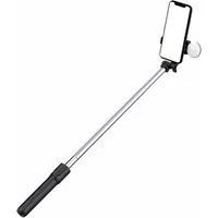 Hurtel Selfie-Stick Selfie-Stick mit rundem LED-Licht - Teleskopstativ 0,71 m Schwarz