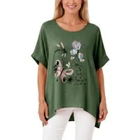 dy_mode Kurzarmshirt Damen Oversize Tunika Sommer Bluse mit Glitzer Shirtbluse Fledermausärmeln, Oversize, mit Glitzer-Steinchen