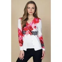 Passioni 2-in-1-Strickjacke Twinset mit abstraktem Print und Spitze (Ensemble Jacke/ Kurzarmpullover)