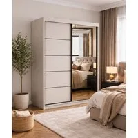 MOEBLO Kleiderschrank LARA 05 Kaschmir (Kleiderschrank Kaschmir mit Spiegel & schwarzen Sprossen, Schiebetüren, Schwebetürenschrank 2-türig Schrank mit vielen Einlegeböden und Kleiderstange) (BxHxT): 150x200x61 cm
