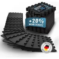 Veluris Bodenmatte Fitness – Steck-Puzzlematten Set 18-tlg. für Fitnessgeräte 31x31 cm (18 Stück), 20% extra dick, rutschfest, feuchtigkeitsabweisend, inkl. Randstücke