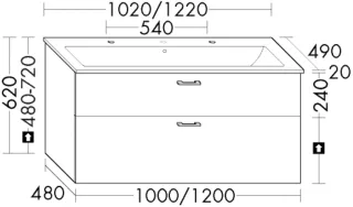 Burgbad Keramik-Waschtisch+Waschtischunterschrank System 30 Preisgruppe 1 Aqua Eiche Dekor SHMM102F7320C0001