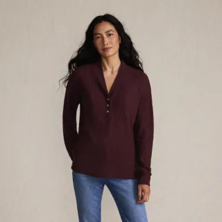 Waffelstrick-Henleyshirt für Damen, Damen, size: regular, Rot, Baumwoll-Mischung/Polyester-Mischung, by Lands' End