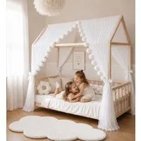 Baby Fancyroom Betthimmel Betthimmel Tüll Hausbett Kinderbett 2 Stück 340cm 380cm Montessori (3-tlg. Set mit 2x Betthimmel und einer 20er Pomponkette, Baldachin, Kinder Betthimmel Baldachin Himmel Deko Set), Betthimmel für Hausbett Montessori