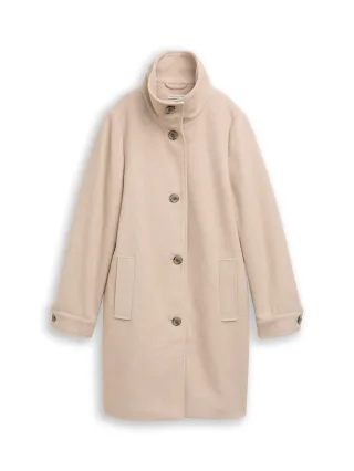 Tom Tailor - Wollmantel mit Stehkragen beige heringbone - Gr. - XL