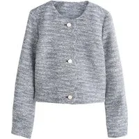 Next Jackenblazer Kragenlose Bouclé-Jacke mit Bogenkante (1-tlg)
